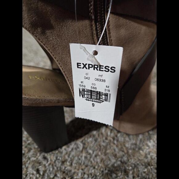 Express Pointed Toe Open Back Tan High Heel Shoe Size 9 - Picture 6 of 12